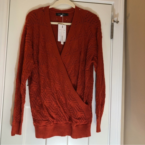 Merokeety Deep V Neck Crochet Knit Sweater Size L NEW Color Rust NEW - Picture 1 of 4